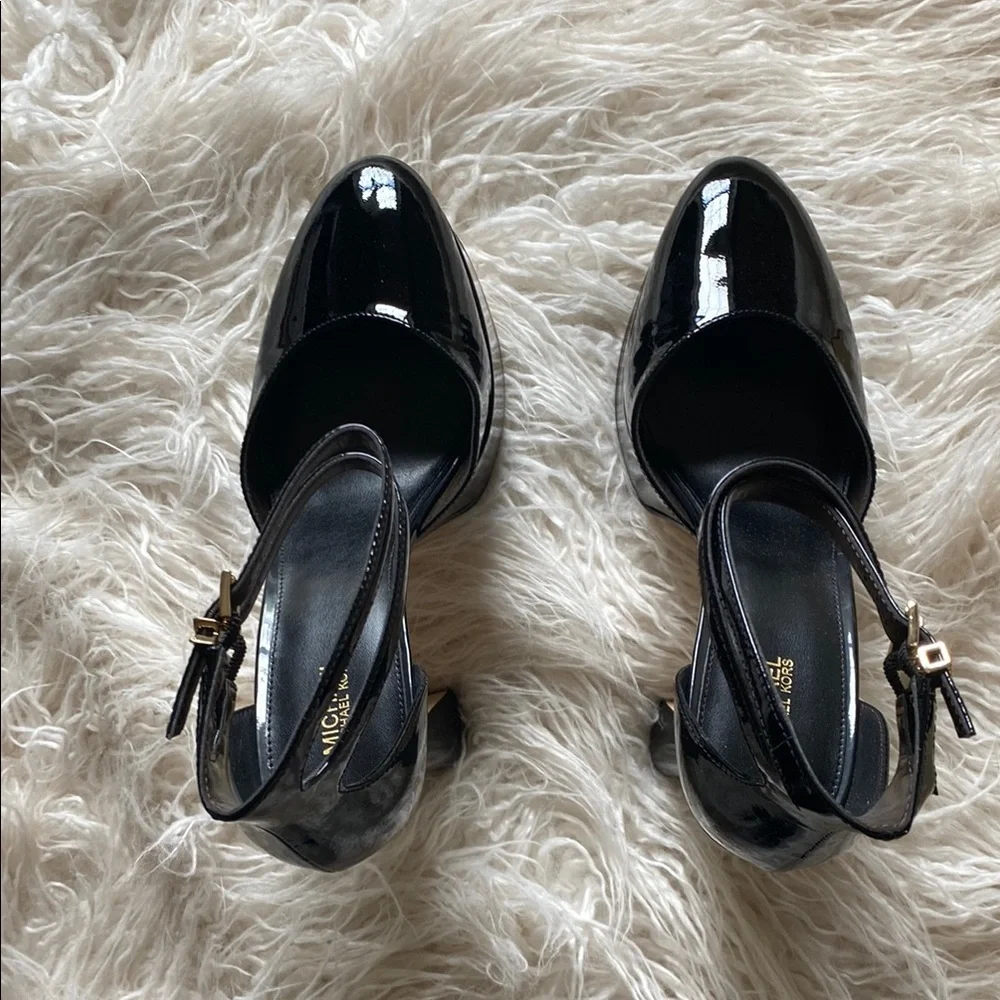 Michael Kors Martina Ankle Strap Patent Leather Platform Heels, Black - Size 9